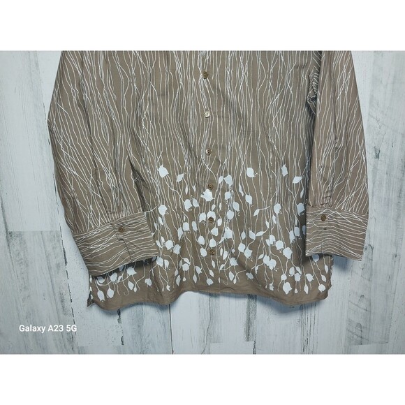 COLDWATER CREEK  Tan Blouse w/ White Hanging Vines / Flowers  Large 14-16 - Picture 2 of 7